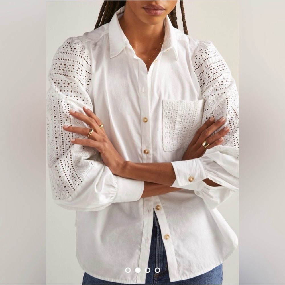 Anthropologie Lace Puff Sleeve Button Down White Eyelet Women’s 4